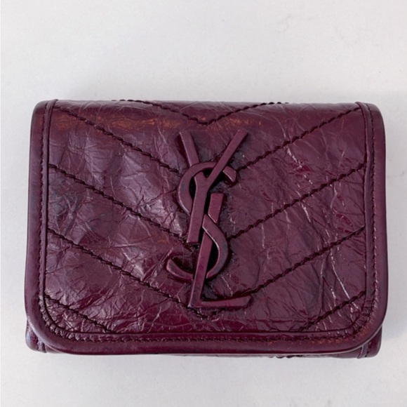 Burgundy/wine red YSL trifold wallet with coin compartment - Picture 3 of 9